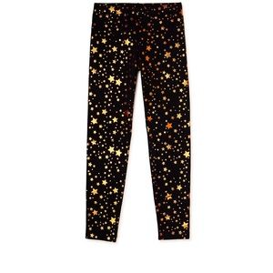 NWT BLACK leggings with foil orange stars size XXL (18) juniors
